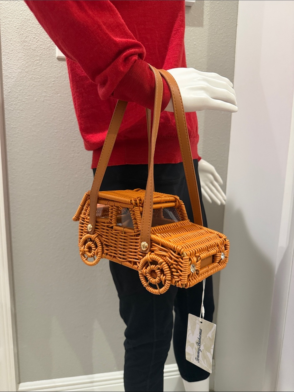 NWT TOMMY BAHAMA Wicker Jeep car Shaped Bag Purse Handbag